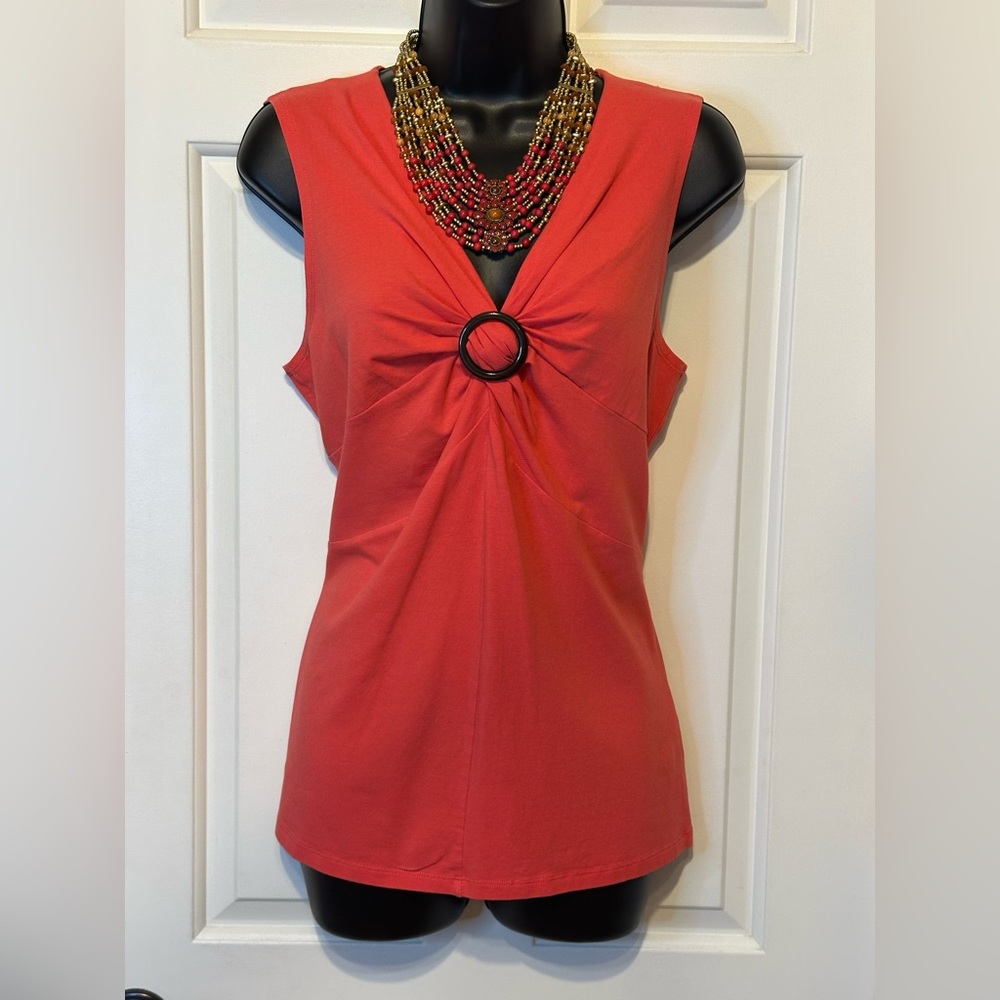 💙ST16-Nine West Red Ruched Sleeveless Tank Top